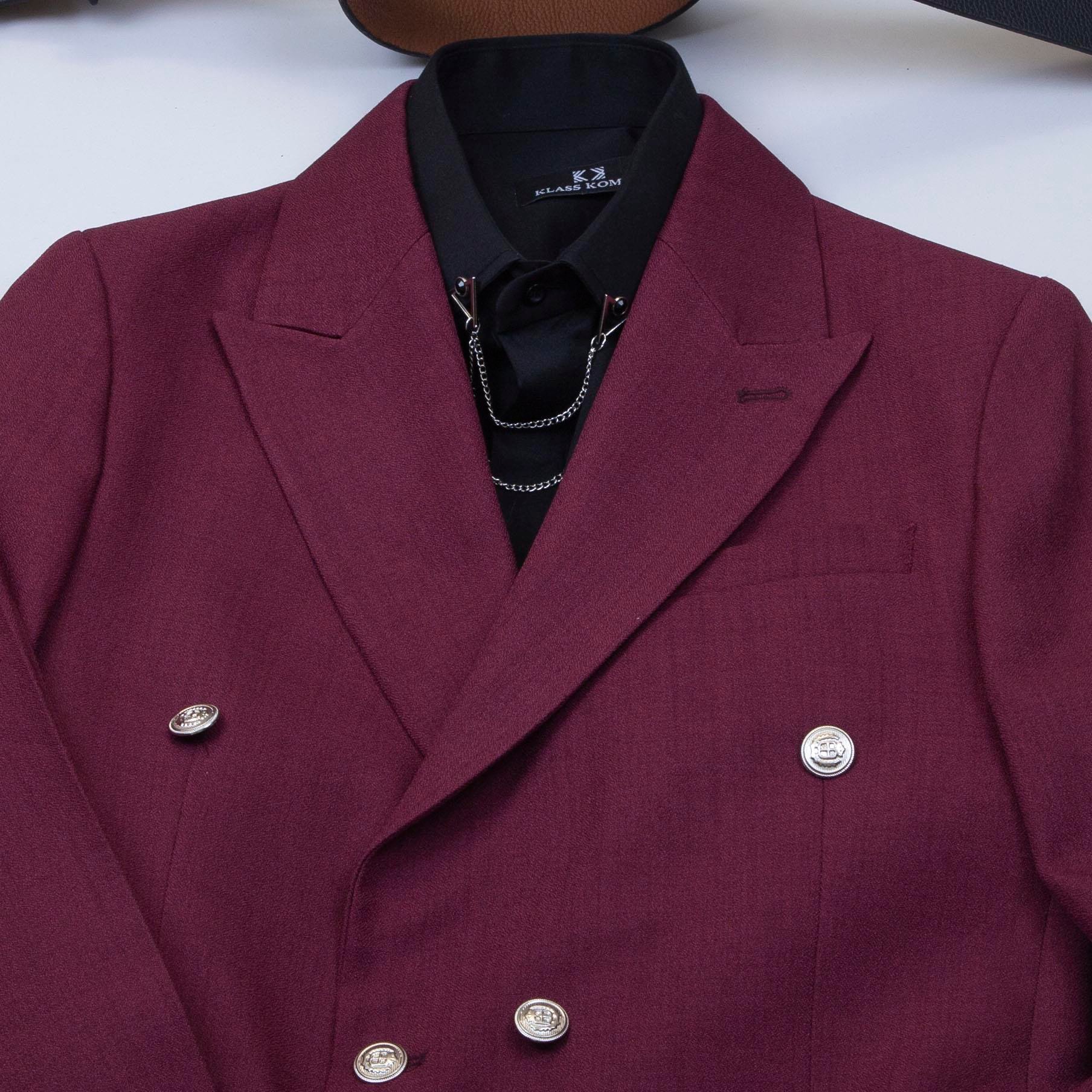 Bordo Kruvaze Takım Elbise Kombini