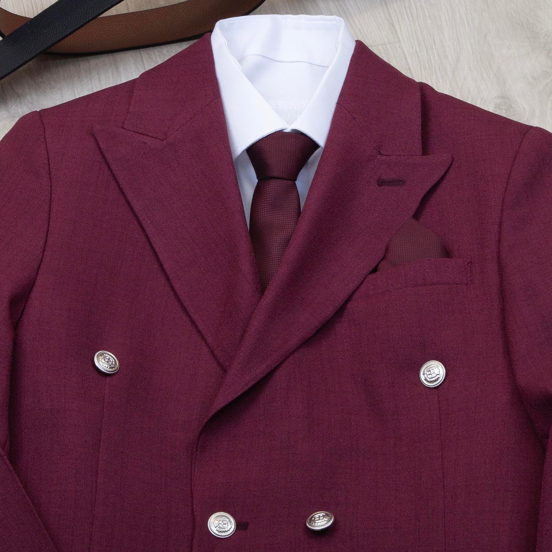 Bordo Kruvaze Takım Elbise Kombini