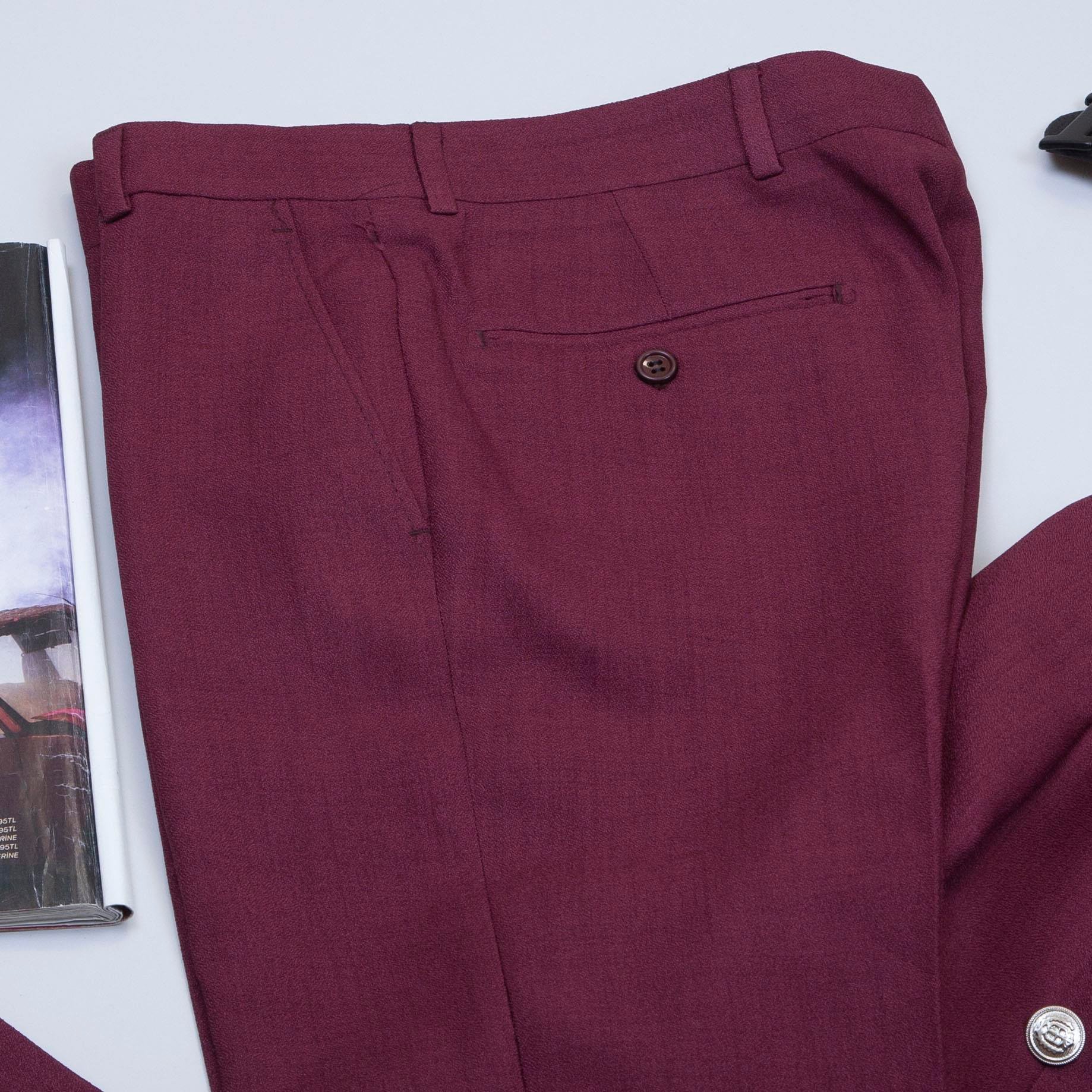 Bordo Kruvaze Takım Elbise Kombini