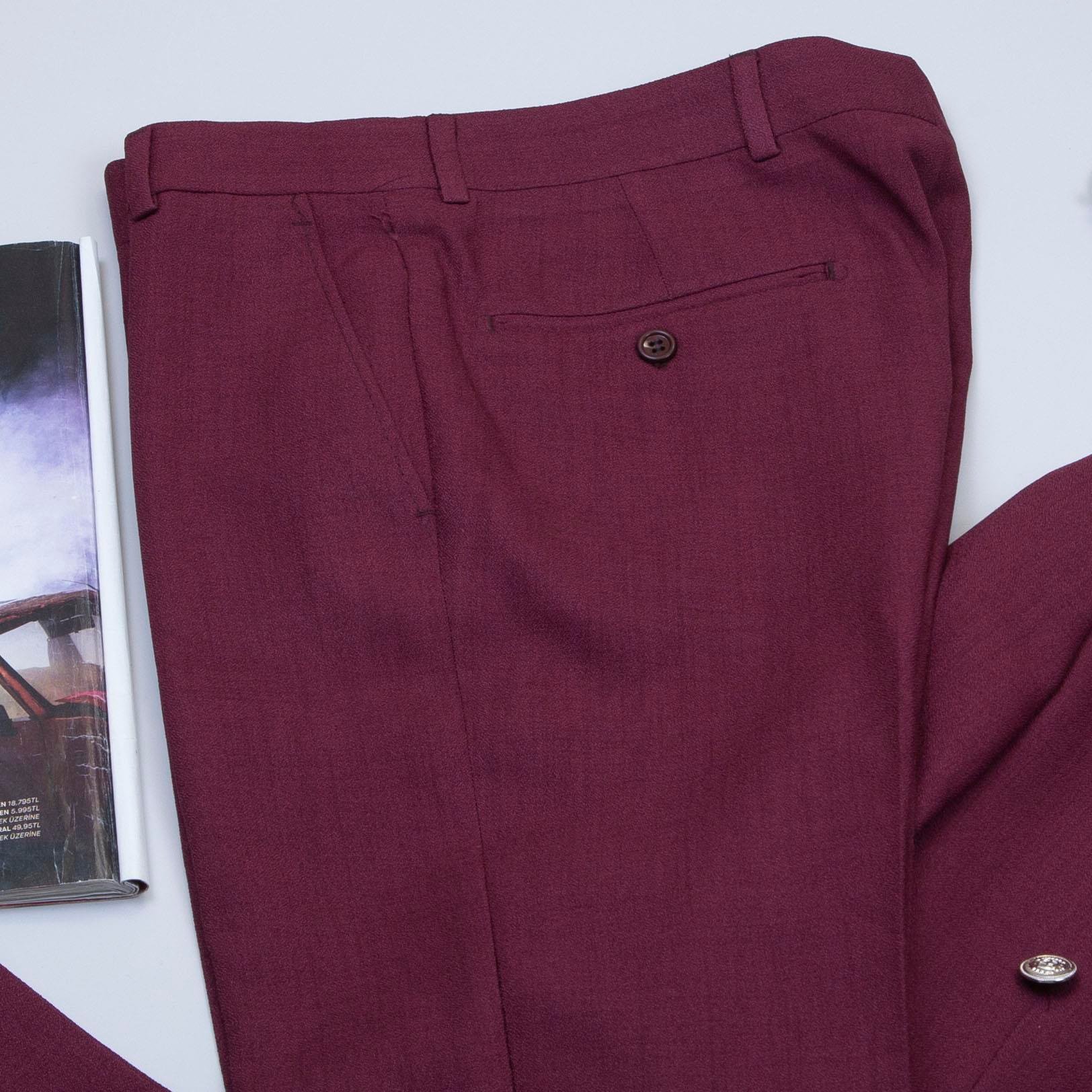 Bordo Kruvaze Takım Elbise Kombini