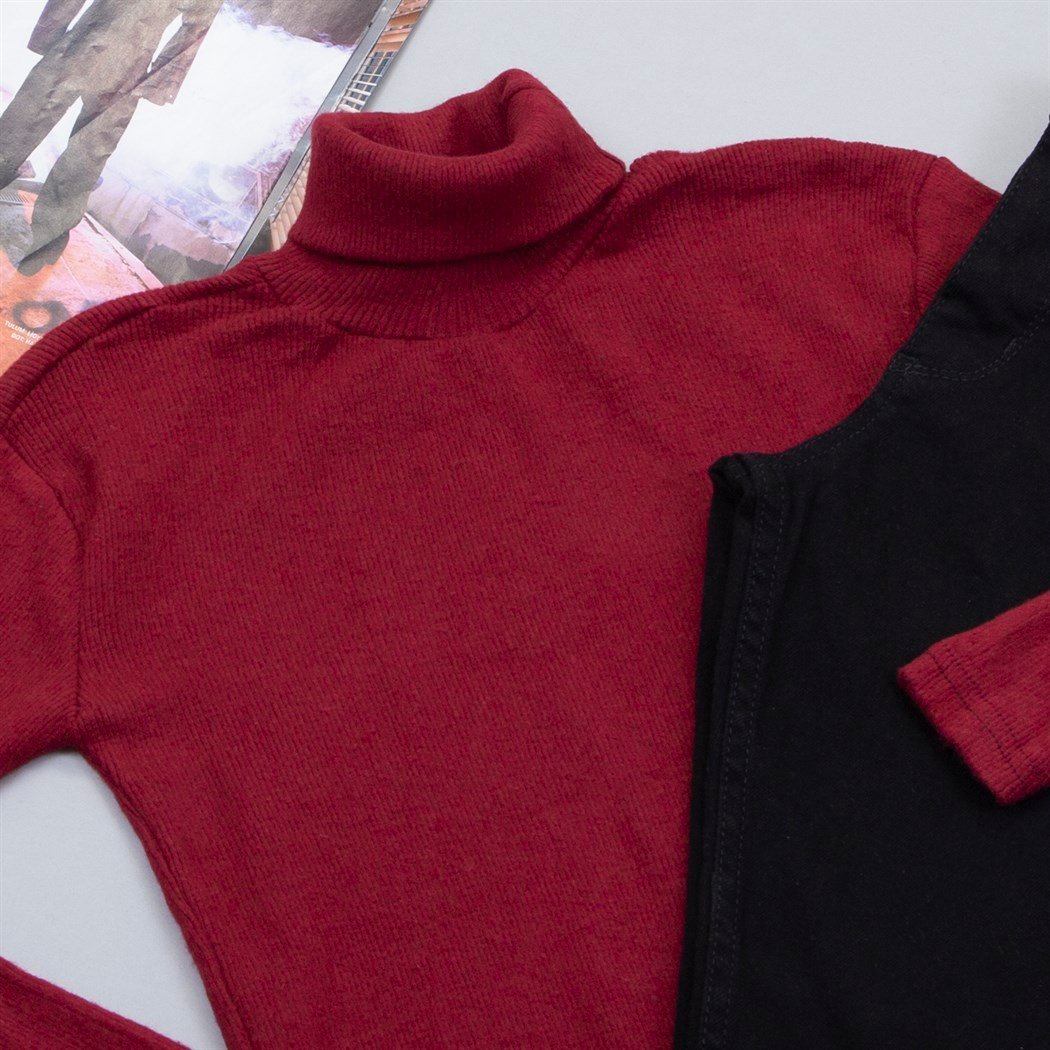 Bordo Mavi Boğazlı Kazak Pantolon Bot Kombin