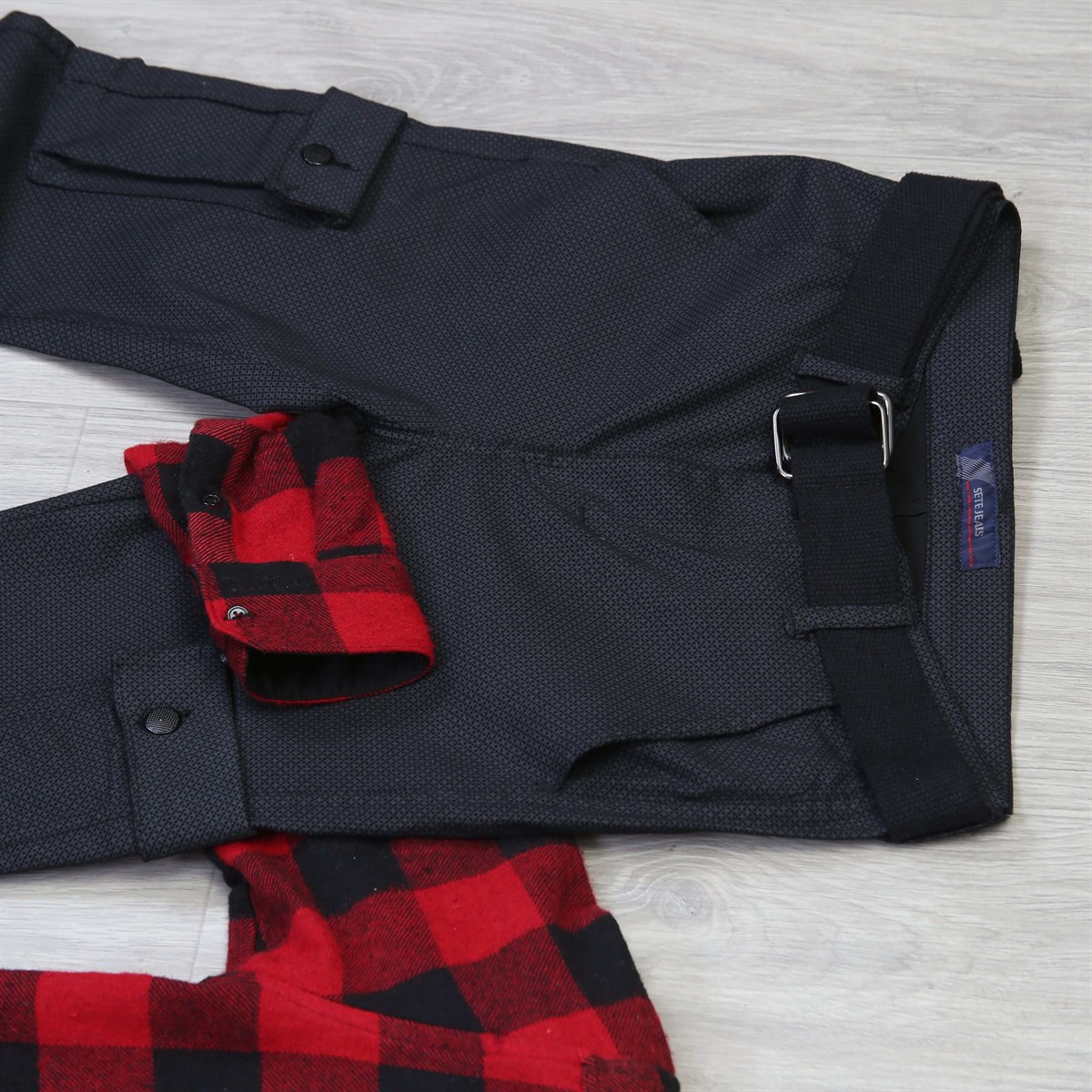 Bordo Oduncu Gömlek Kargo Pantolon T-Shirt Bot Kombini