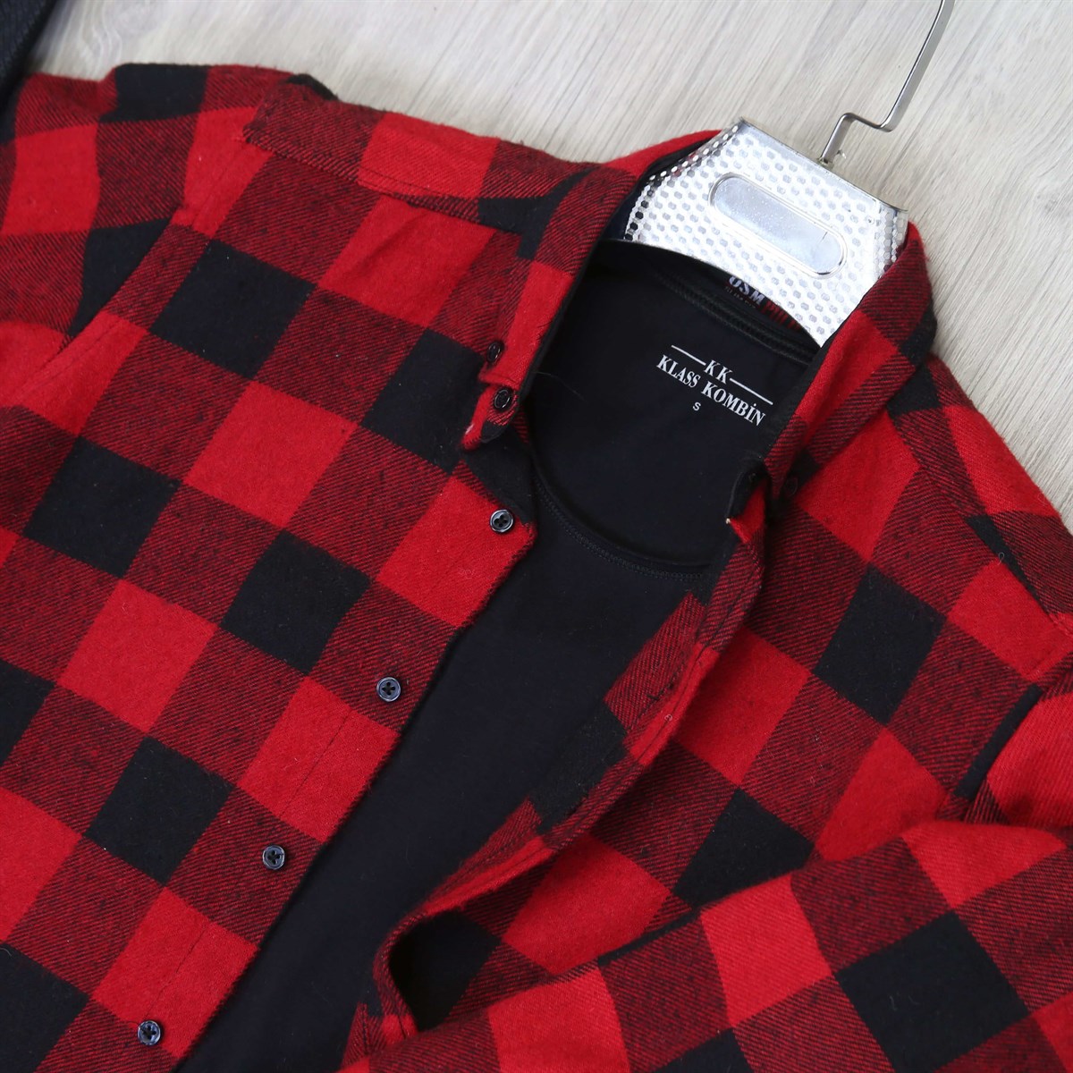 Bordo Oduncu Gömlek Kargo Pantolon T-Shirt Bot Kombini