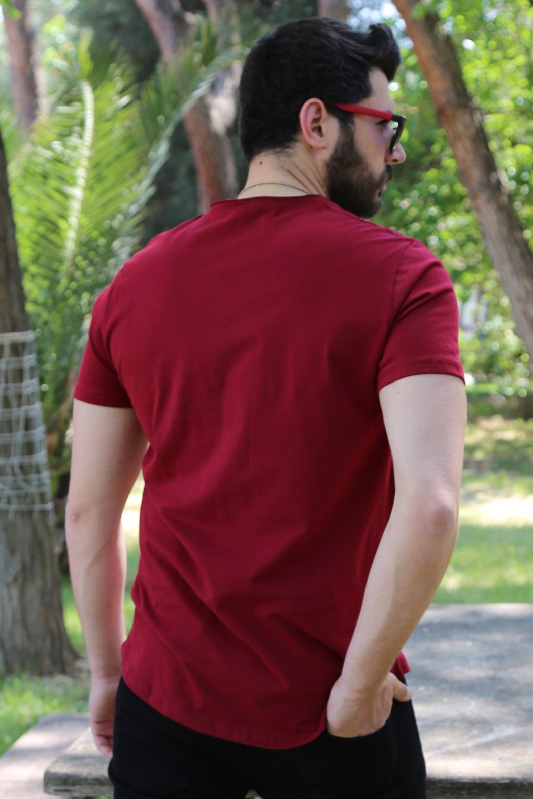 Bordo Oval Kesim Basic Tişört