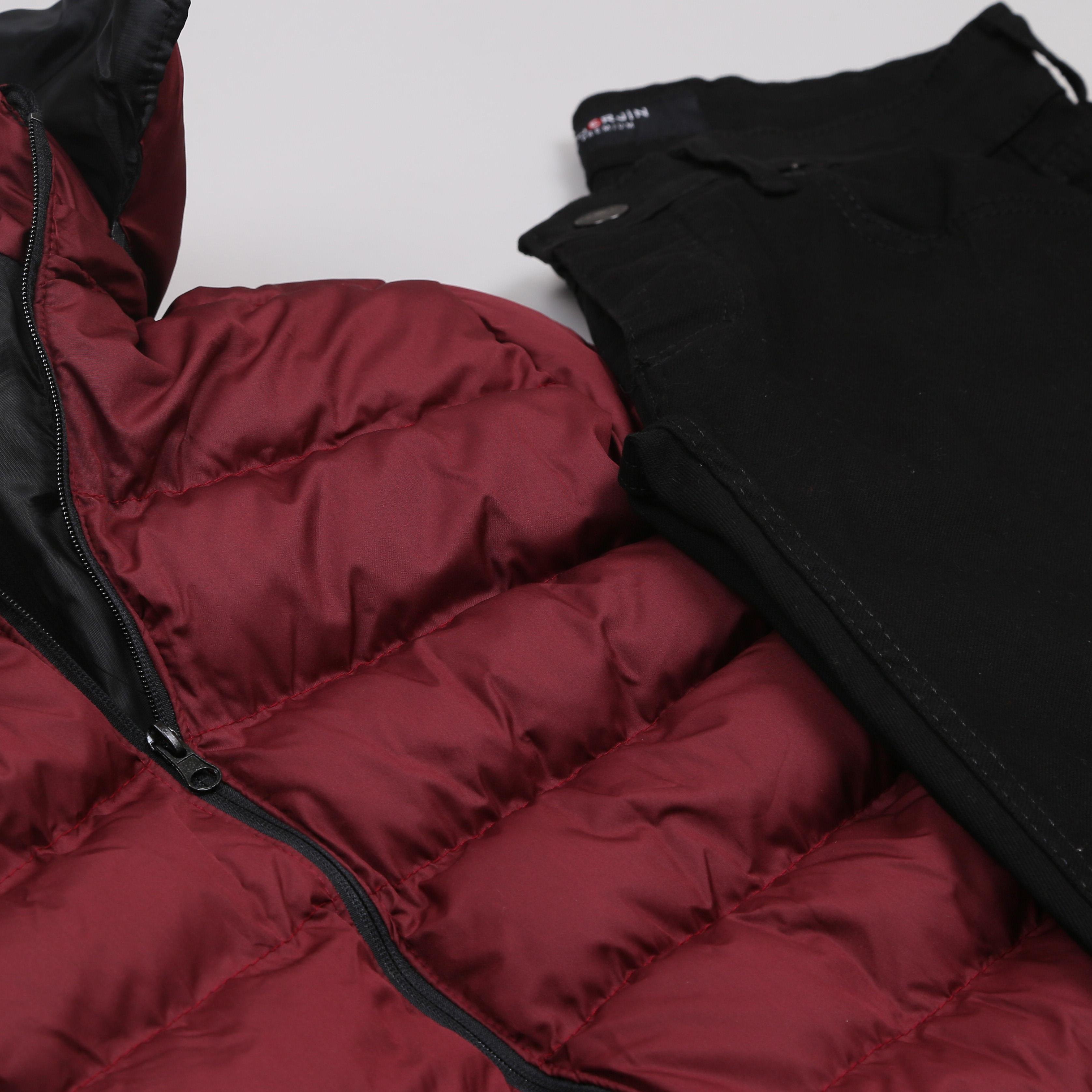 Bordo Şişme Mont Pantolon Bot Kombini