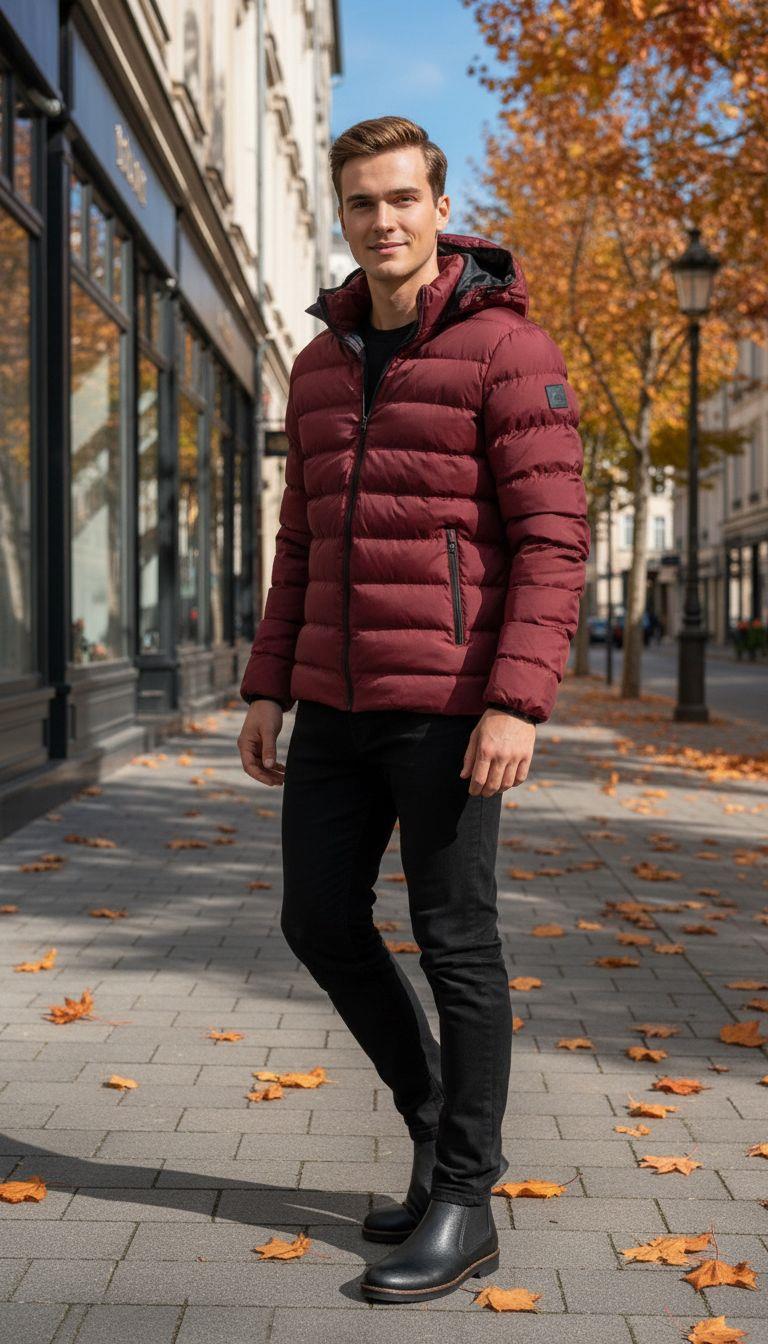 Bordo Şişme Mont Pantolon Bot Kombini