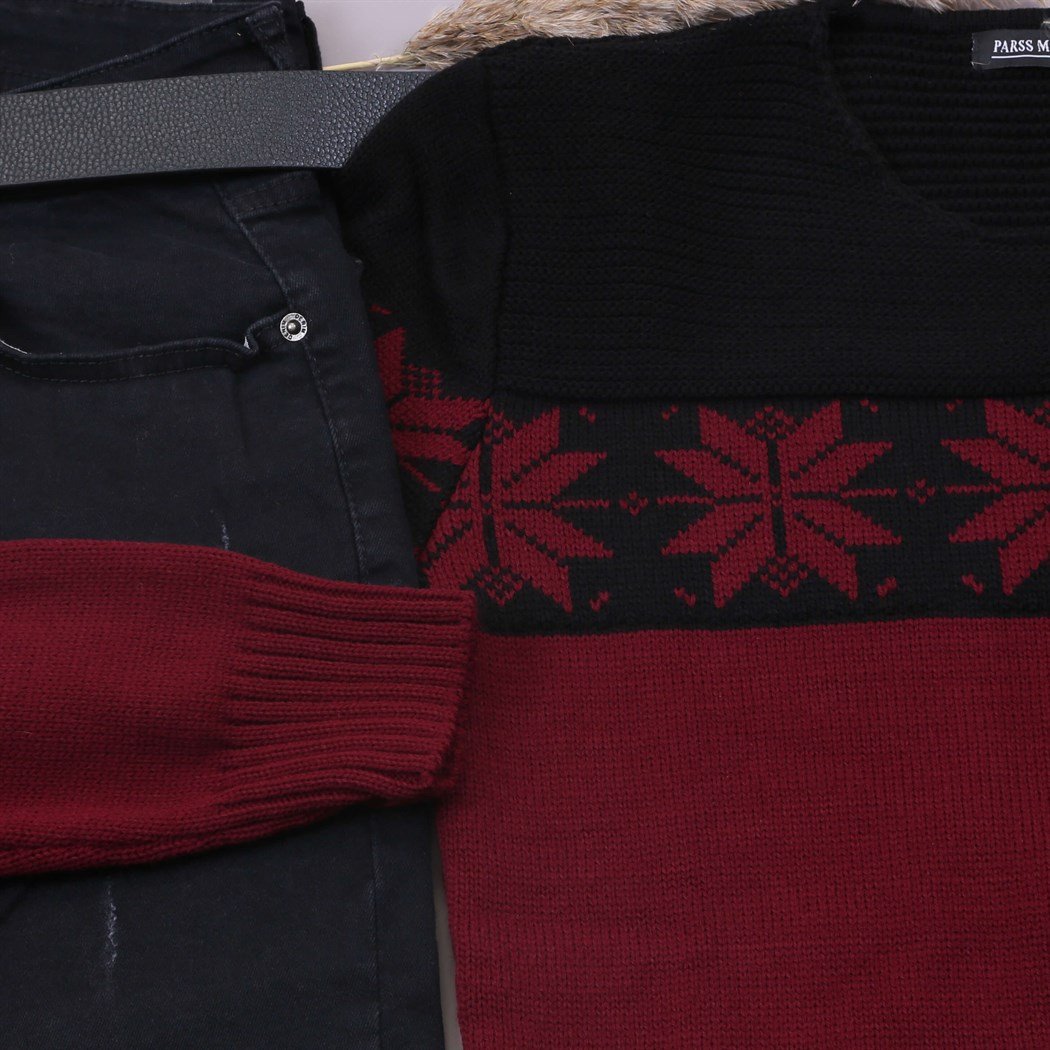 Bordo Siyah Kazak Pantolon Bot Kombin