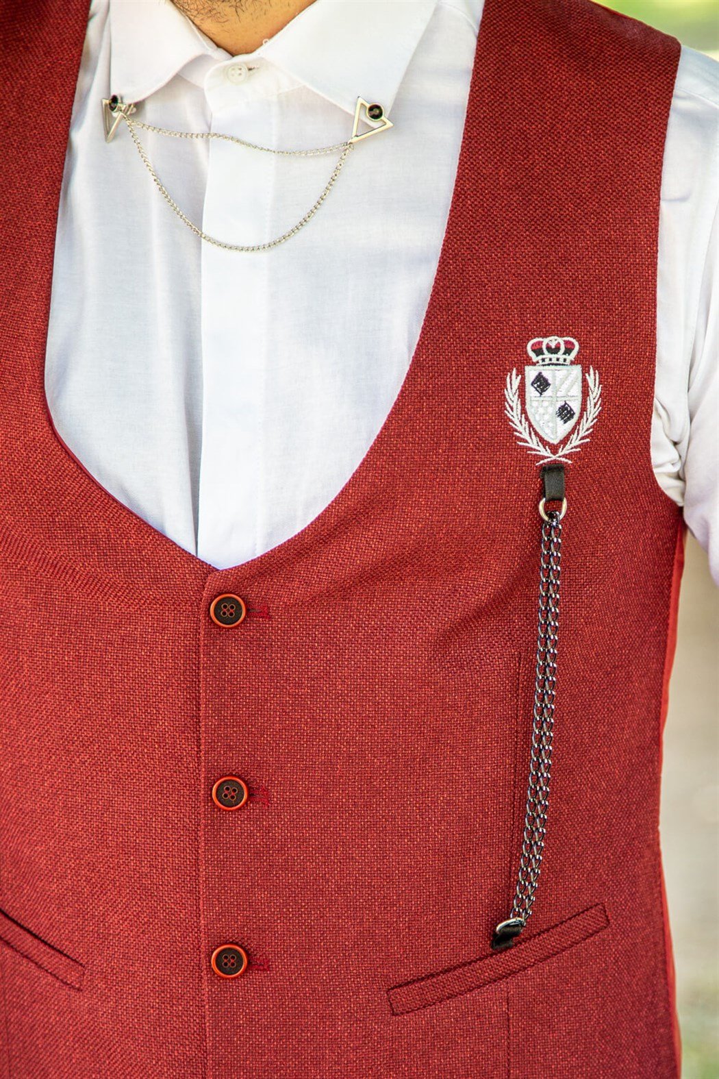 Bordo standart yaka zincirli model klasik yelek