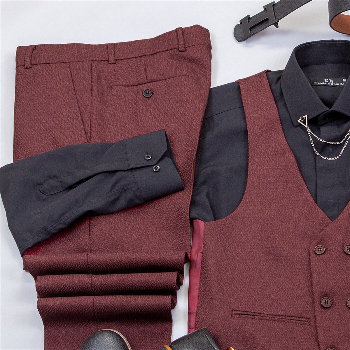 Bordo Takım Elbise Kombini