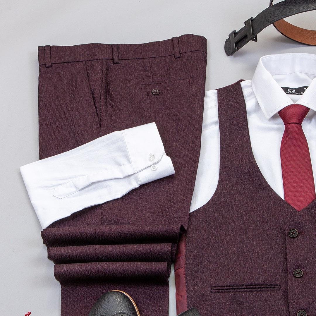 Bordo Takım Elbise Kombini
