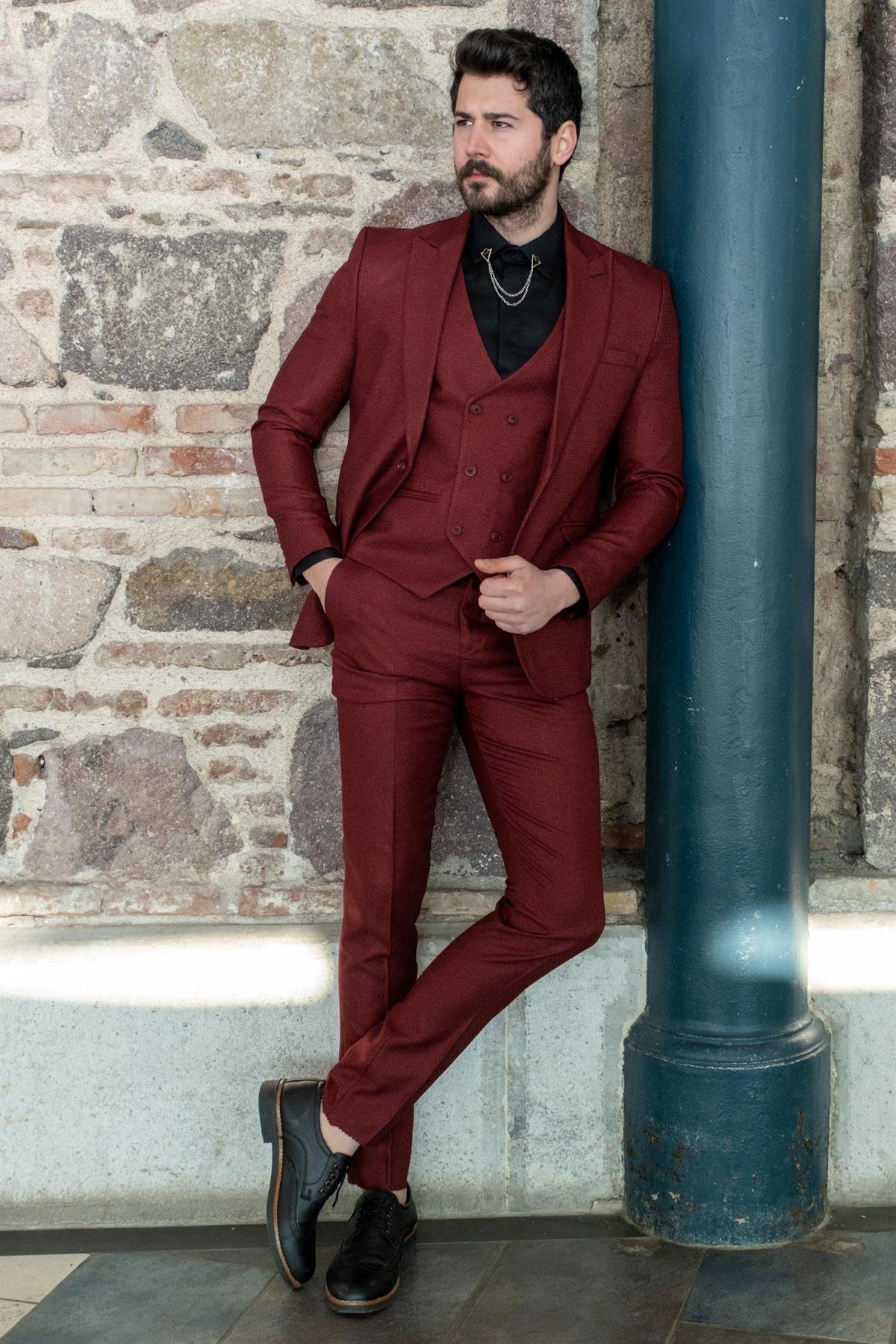 Bordo Takım Elbise Kombini