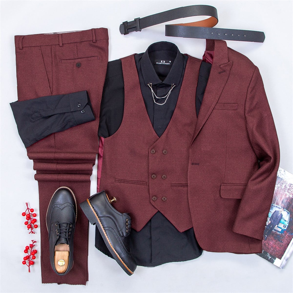 Bordo Takım Elbise Kombini