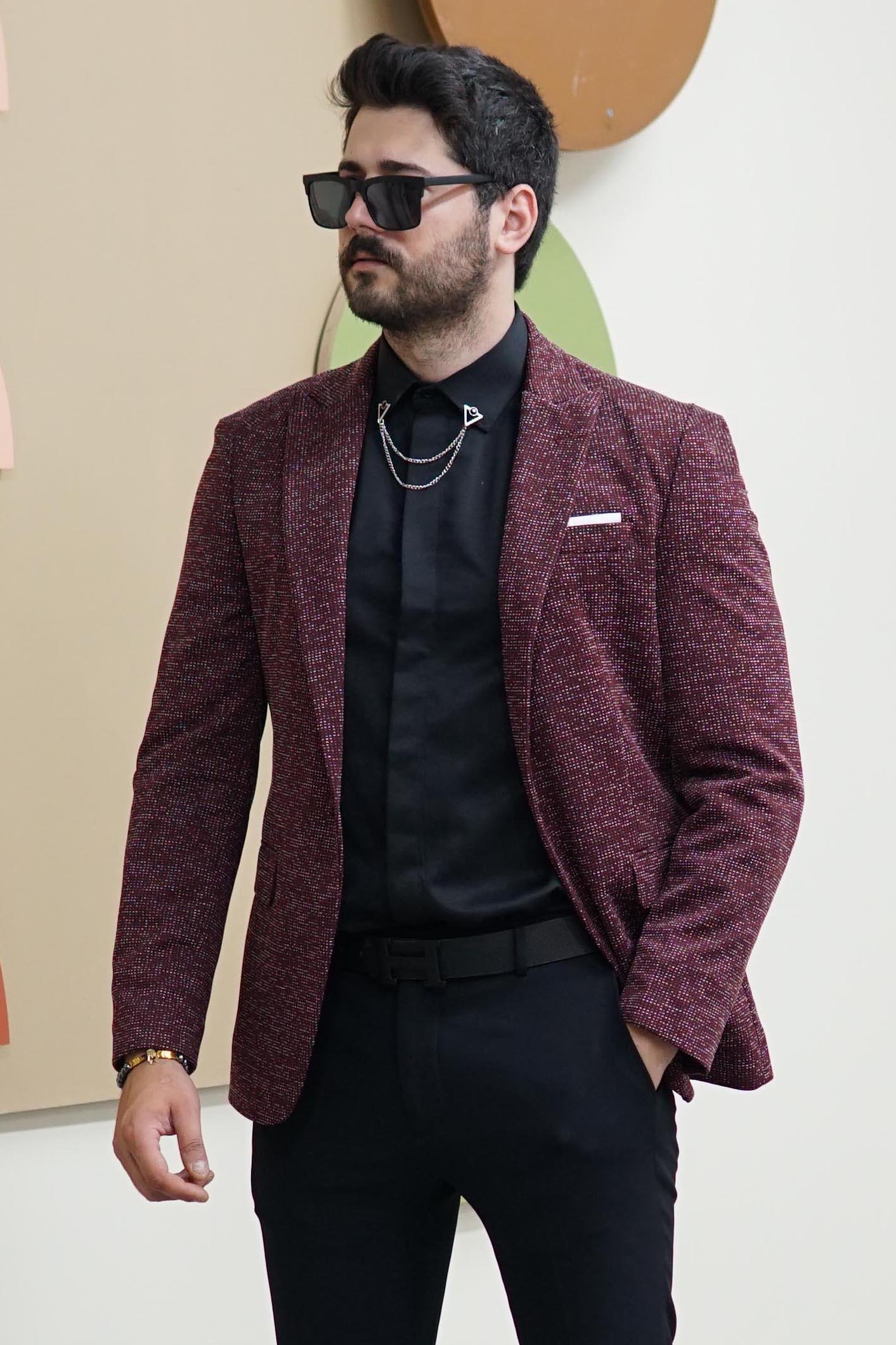 Bordo Tek Düğme Blazer Ceket
