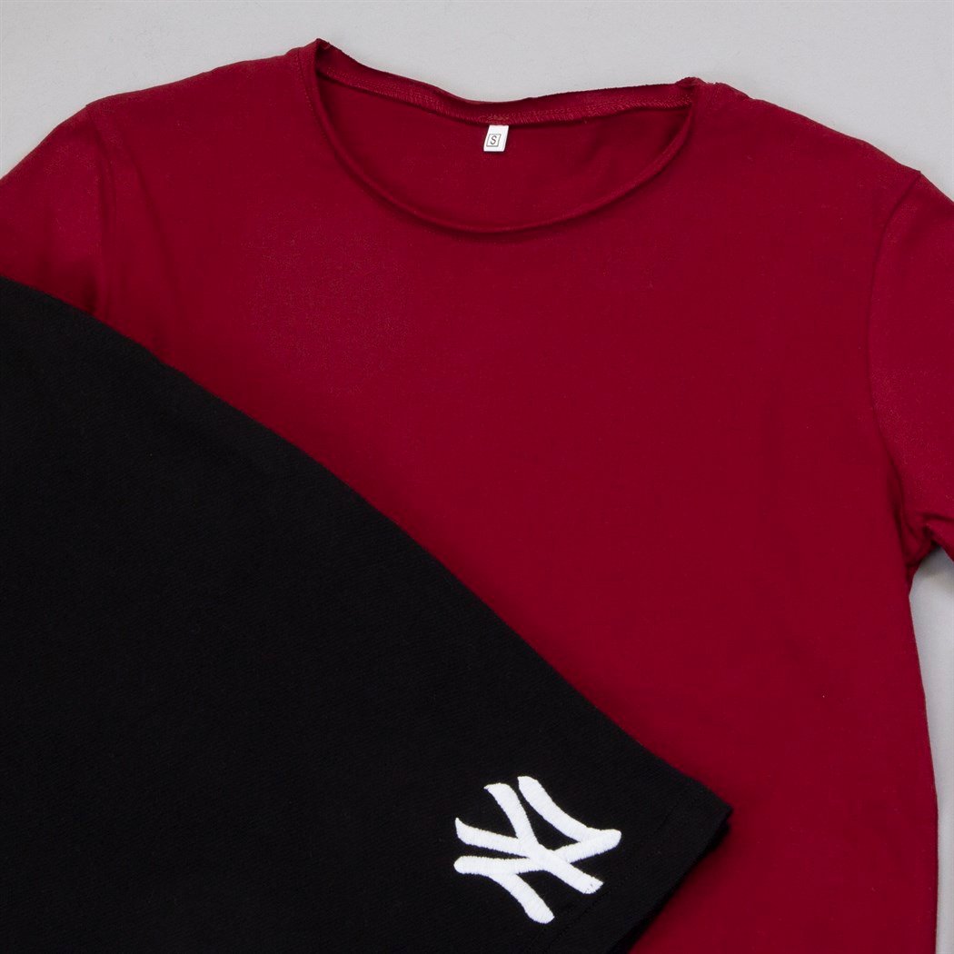 Bordo Tişört Siyah Penye Şort Kombin