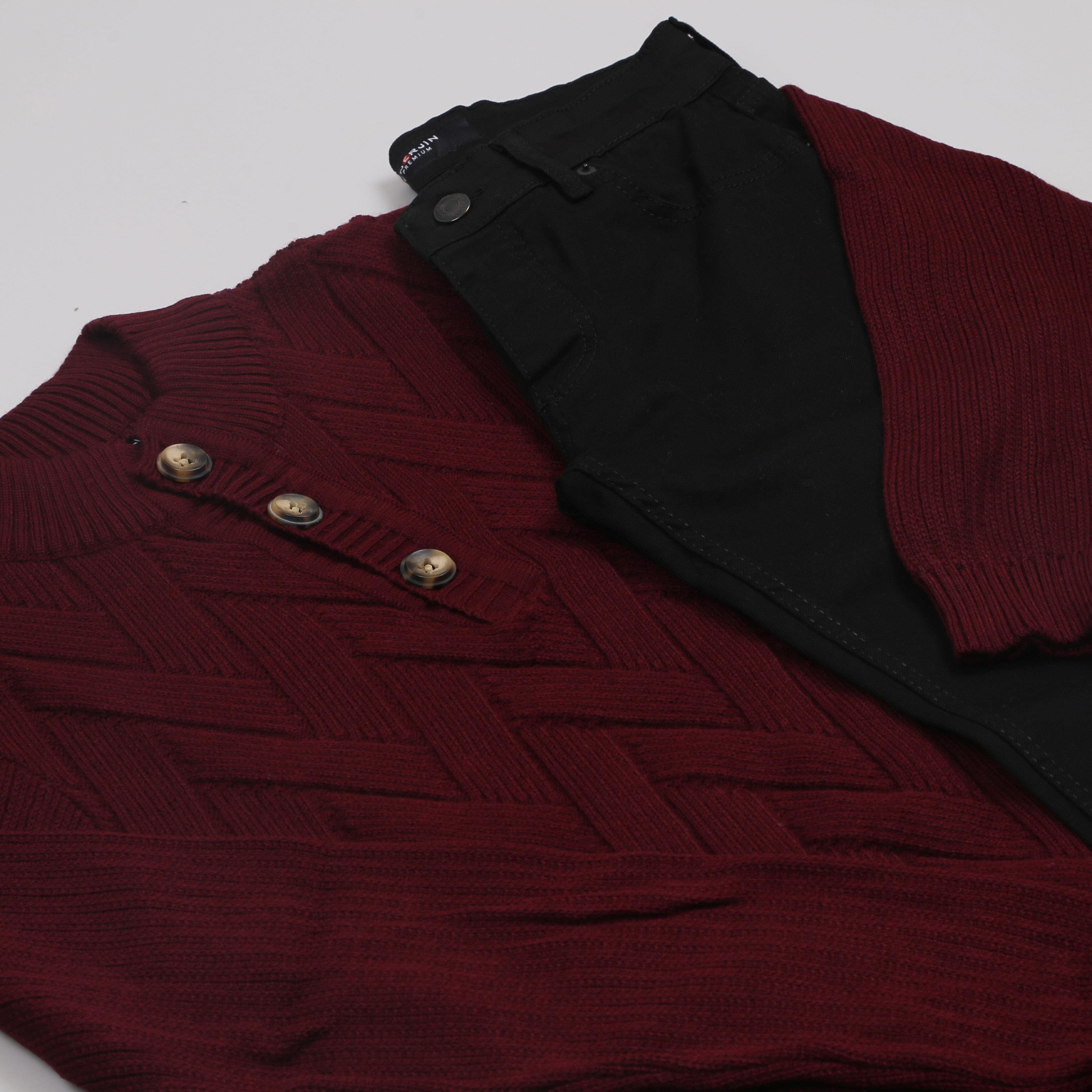 Bordo Triko Kazak Kot Pantolon Ayakkabı Kombini