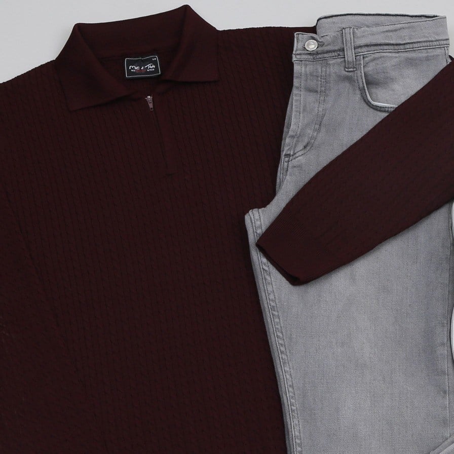 Bordo  triko polo yaka  pantolon ayakkabı kombini