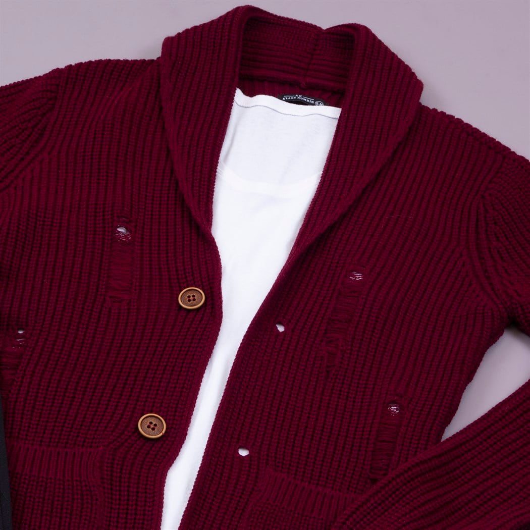 Bordo Yırtıklı Hırka Tişört Pantolon Kombin