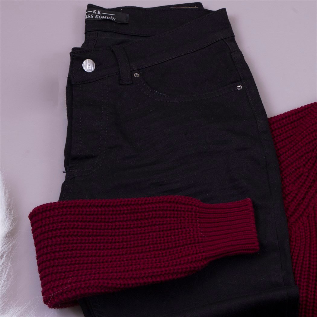 Bordo Yırtıklı Hırka Tişört Pantolon Kombin