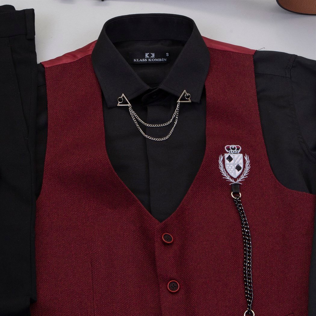 Bordo Zincirli Yelek  Gömlek Pantolon Ayakkabı Kombin