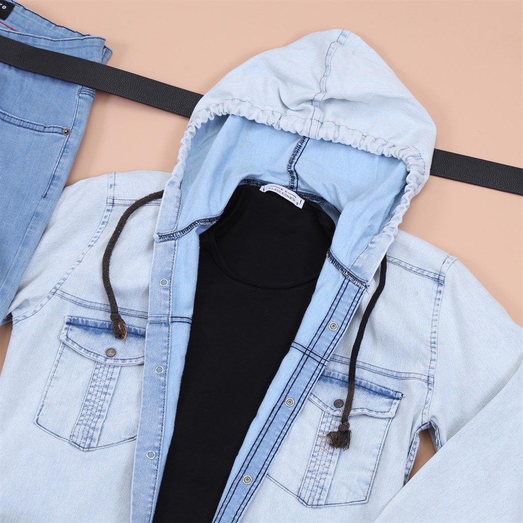 Buz Mavi Kapsonlu Kot Gömlek Pantolon Ayakkabı Kombini