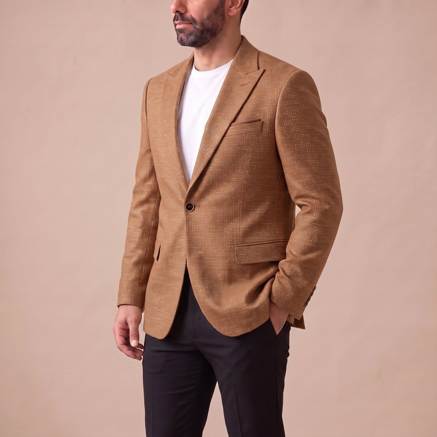 Camel Kırçıllı Blazer Ceket Erkek