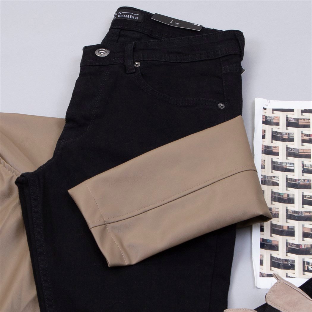 Çapraz Fermuarlı Sütlü Kahve Deri Ceket Boğazlı Kazak Pantolon Bot Kombin