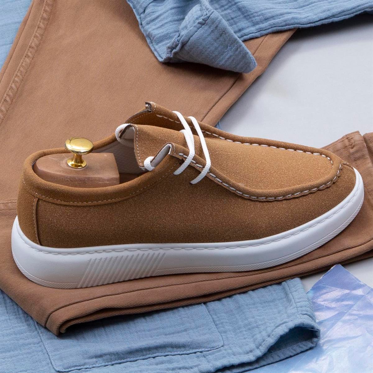 Çift Cepli Mavi Gömlek Pantolon Ayakkabı Kombin