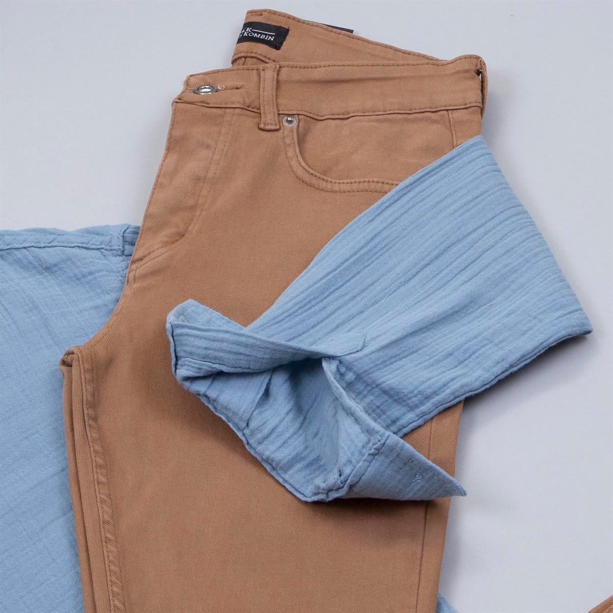 Çift Cepli Mavi Gömlek Pantolon Ayakkabı Kombin