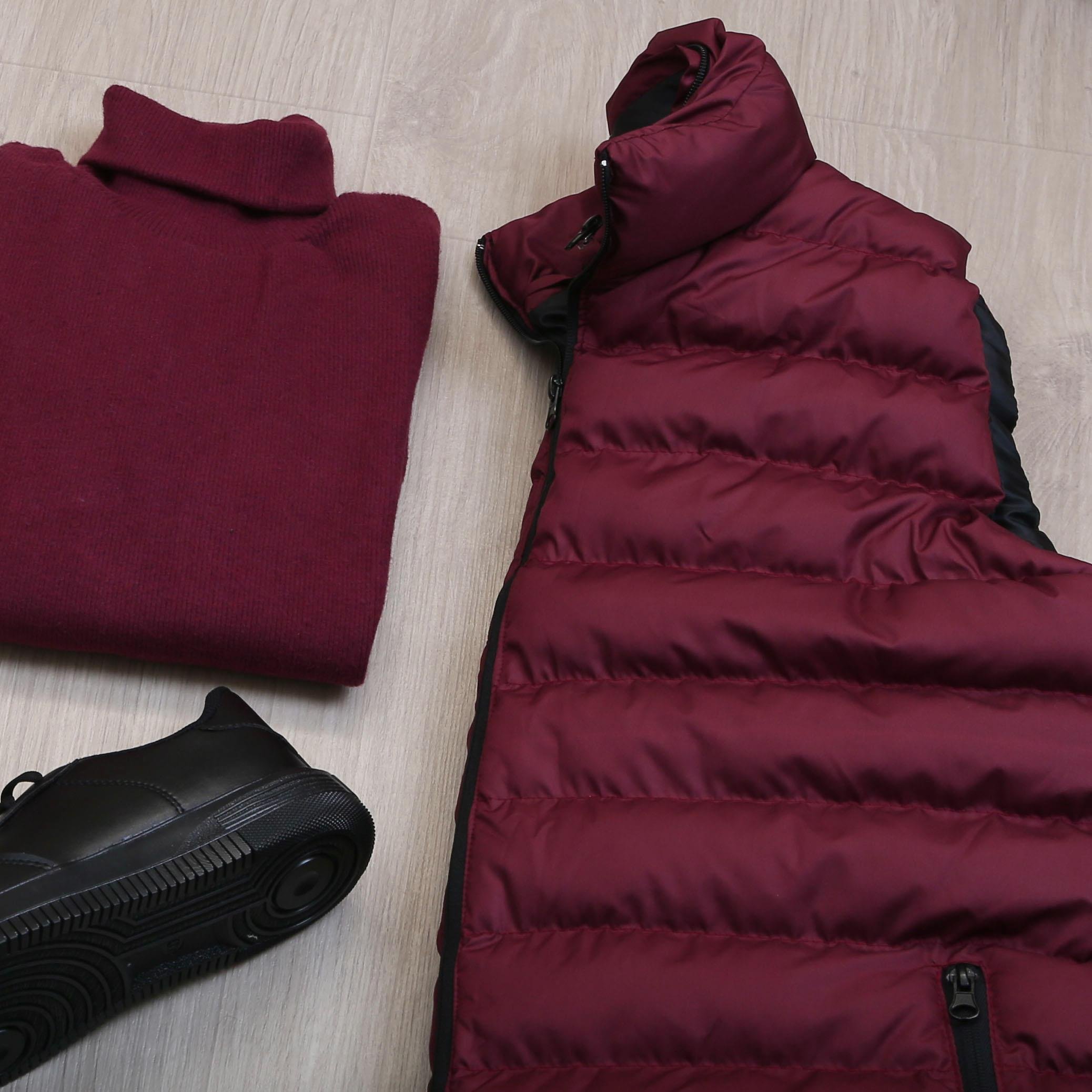 Çıkarılabilir Kapşonlu Bordo Şişme Yelek Boğazlı Body Pantolon Ayakkabı Kombin