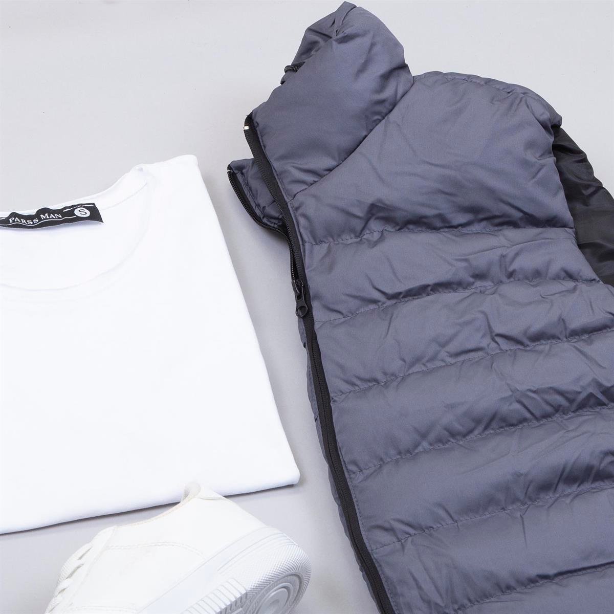 Çıkarılabilir Kapşonlu Füme Şişme Yelek Tişört Pantolon Ayakkabı Kombin