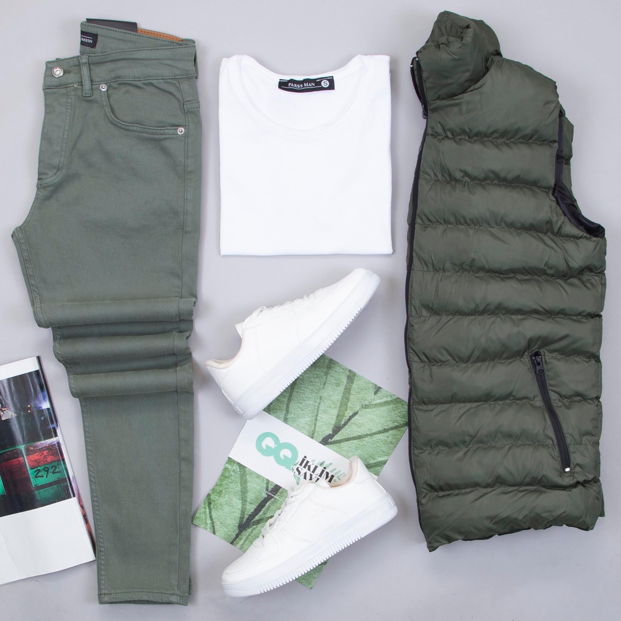 Çıkarılabilir Kapşonlu Şişme Yelek Tişört Pantolon Ayakkabı Kombin