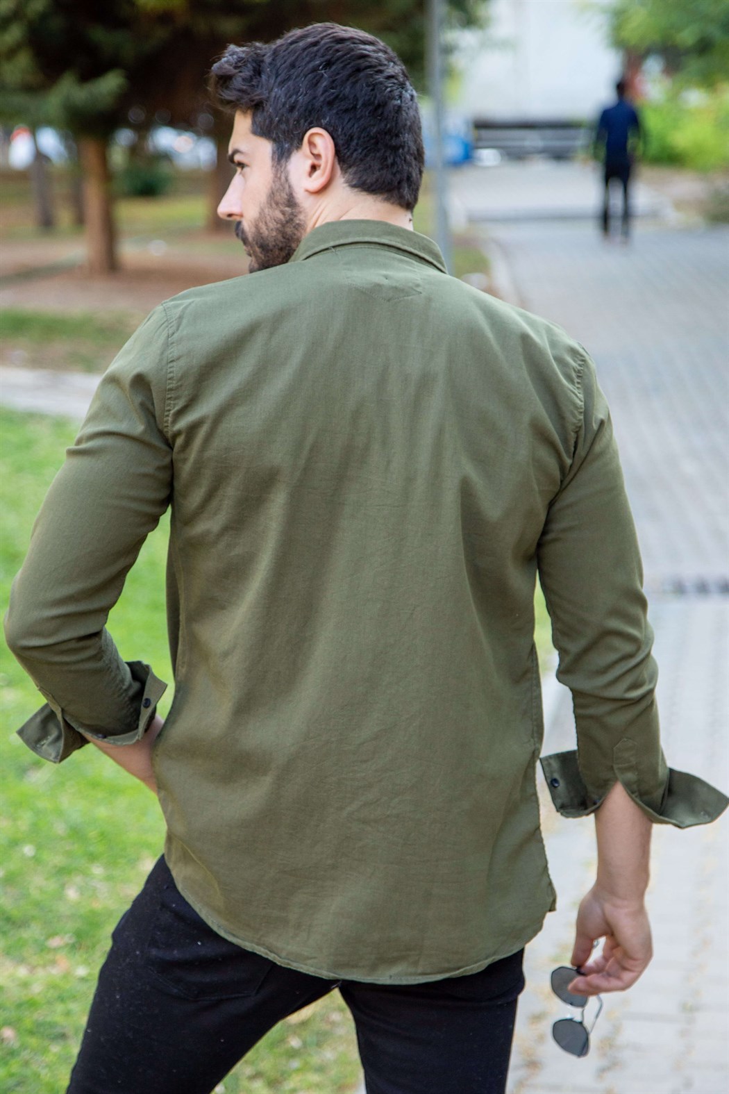 Çıtçıtlı haki spor kot gömlek