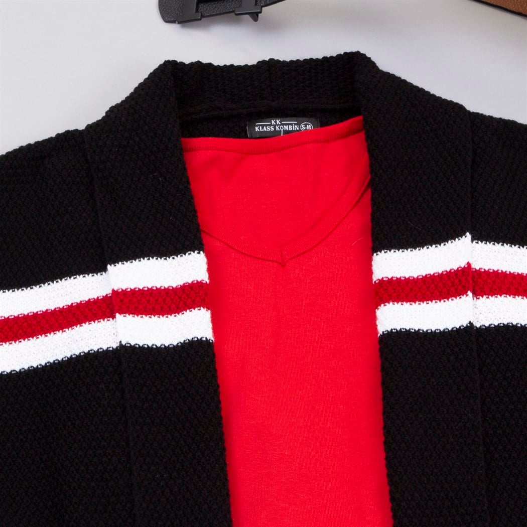 Çizgi Detaylı Siyah Hırka Body Pantolon Ayakkabı Kombin