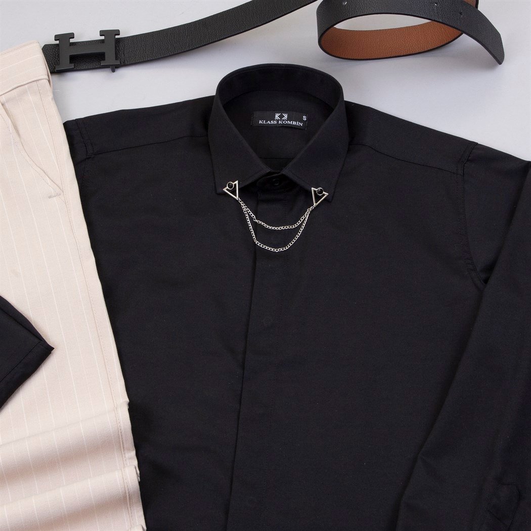 Çizgili Bej Pantolon Gömlek Ayakkabı Kombin