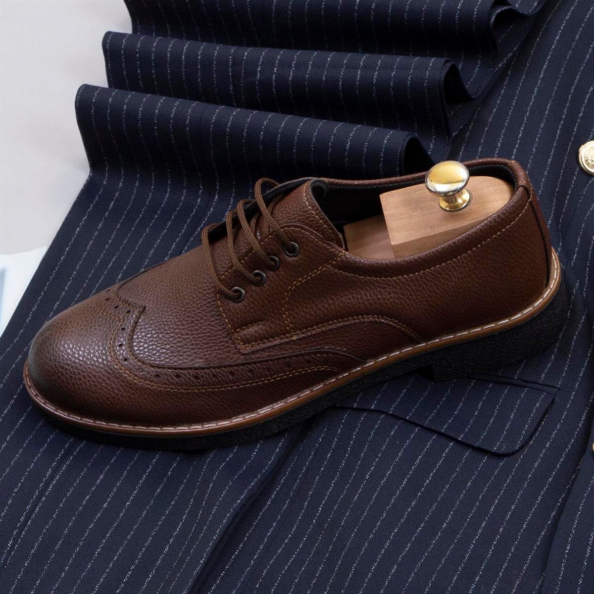 Çizgili Lacivert Kruvaze Takım Elbise Kombini