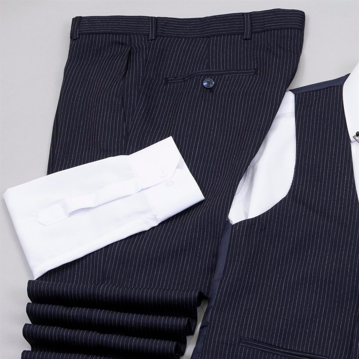 Çizgili Lacivert Takım Elbise Kombini