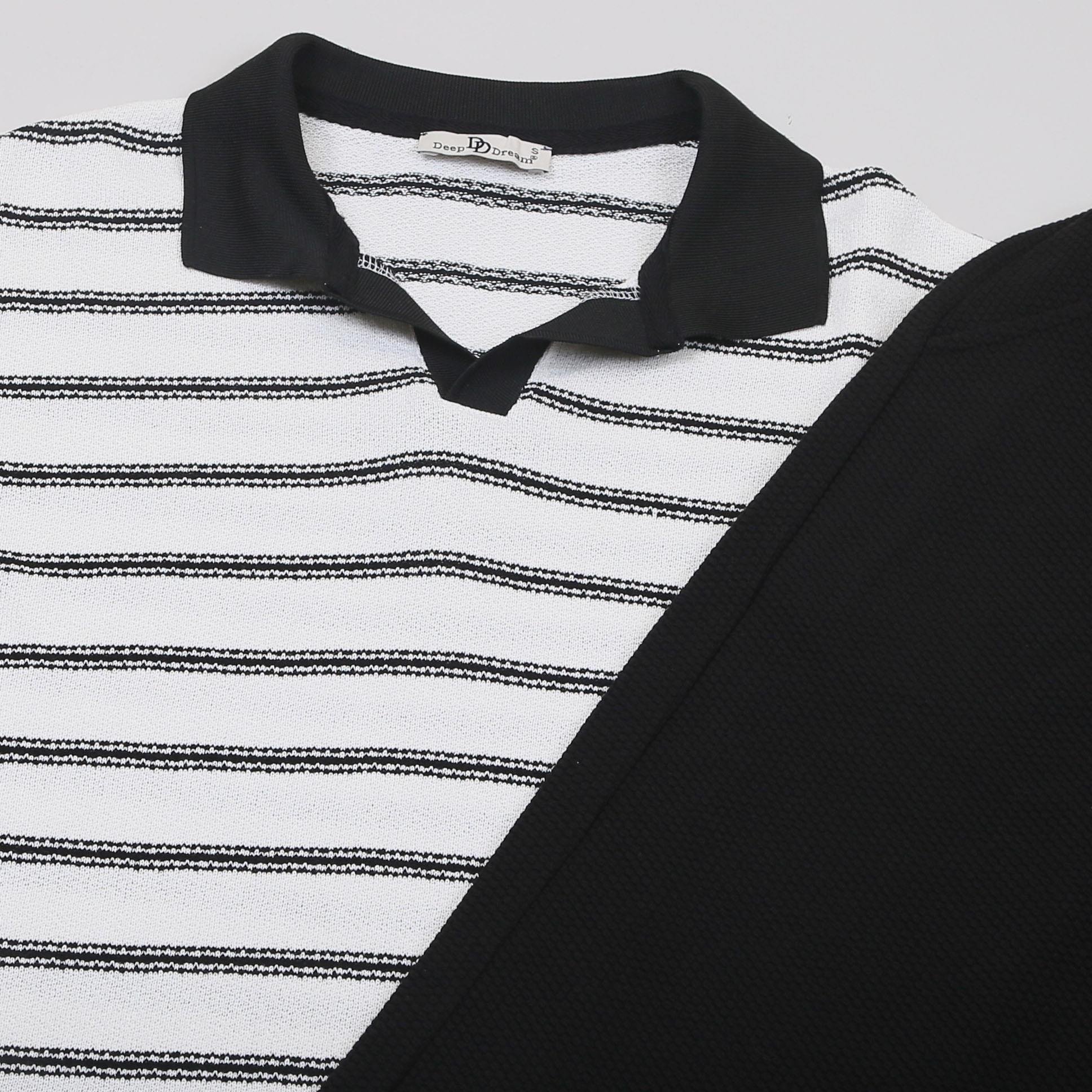 Çizgili Siyah Triko Polo Yaka Tişört Pantolon Ayakkabı Kombin