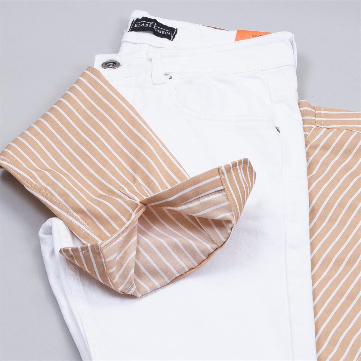 Çizgili Taba Gömlek Pantolon Ayakkabı Kombin