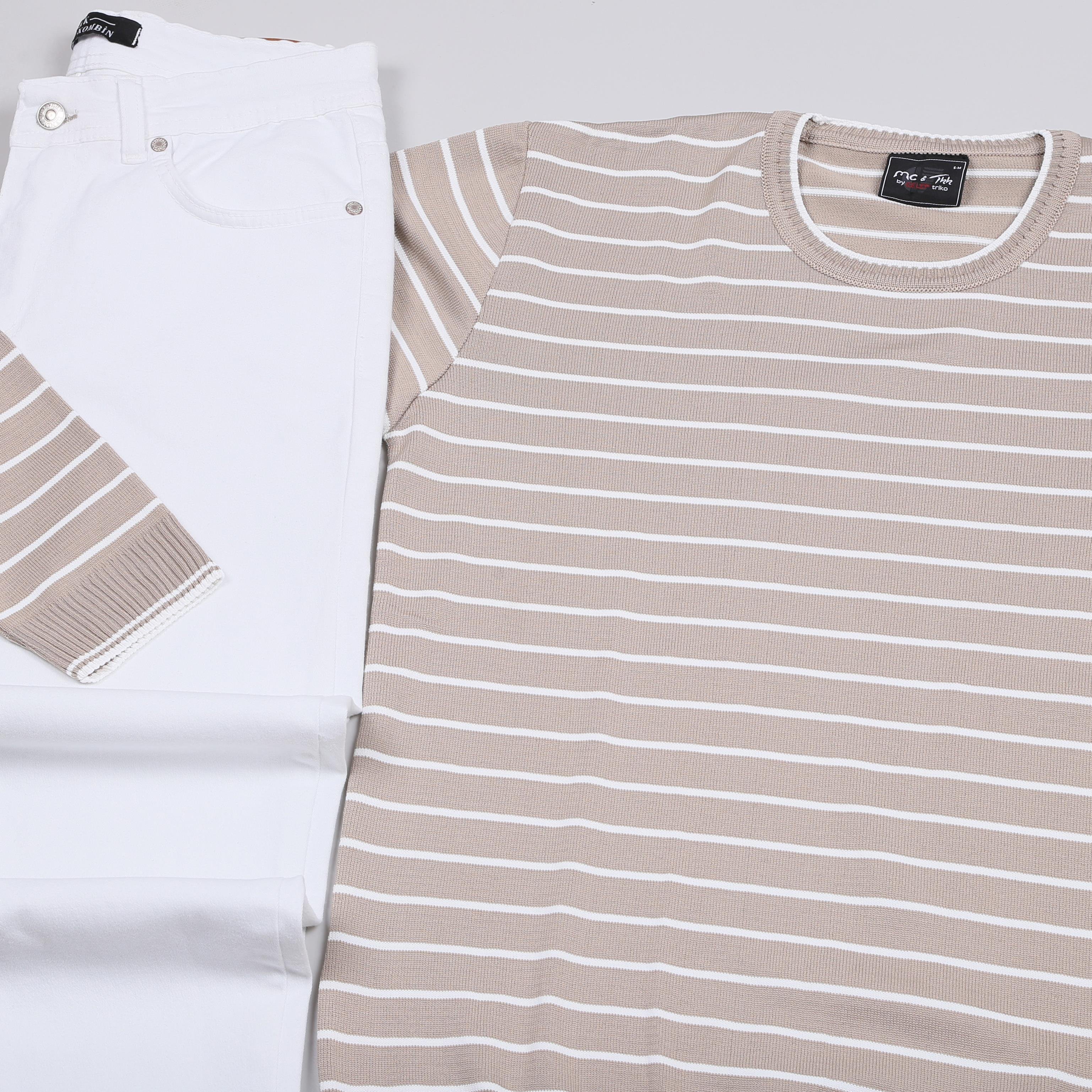 çizgili triko kazak kombini