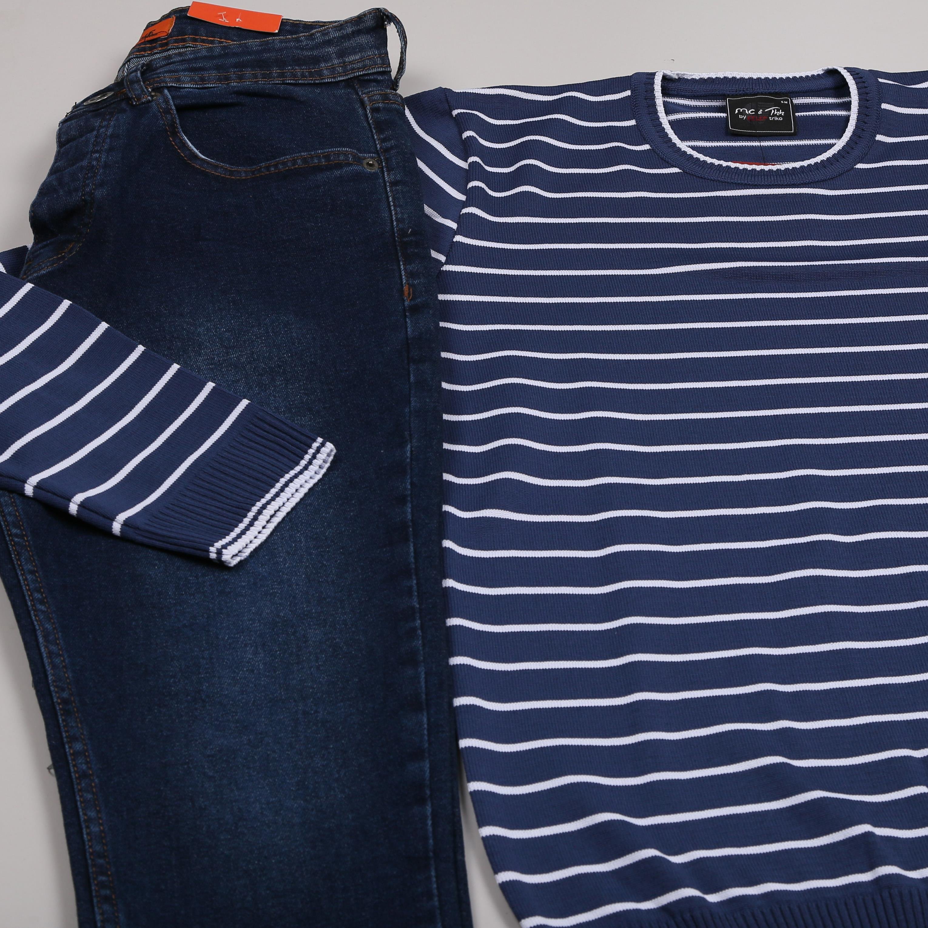 çizgili triko kazak kombini