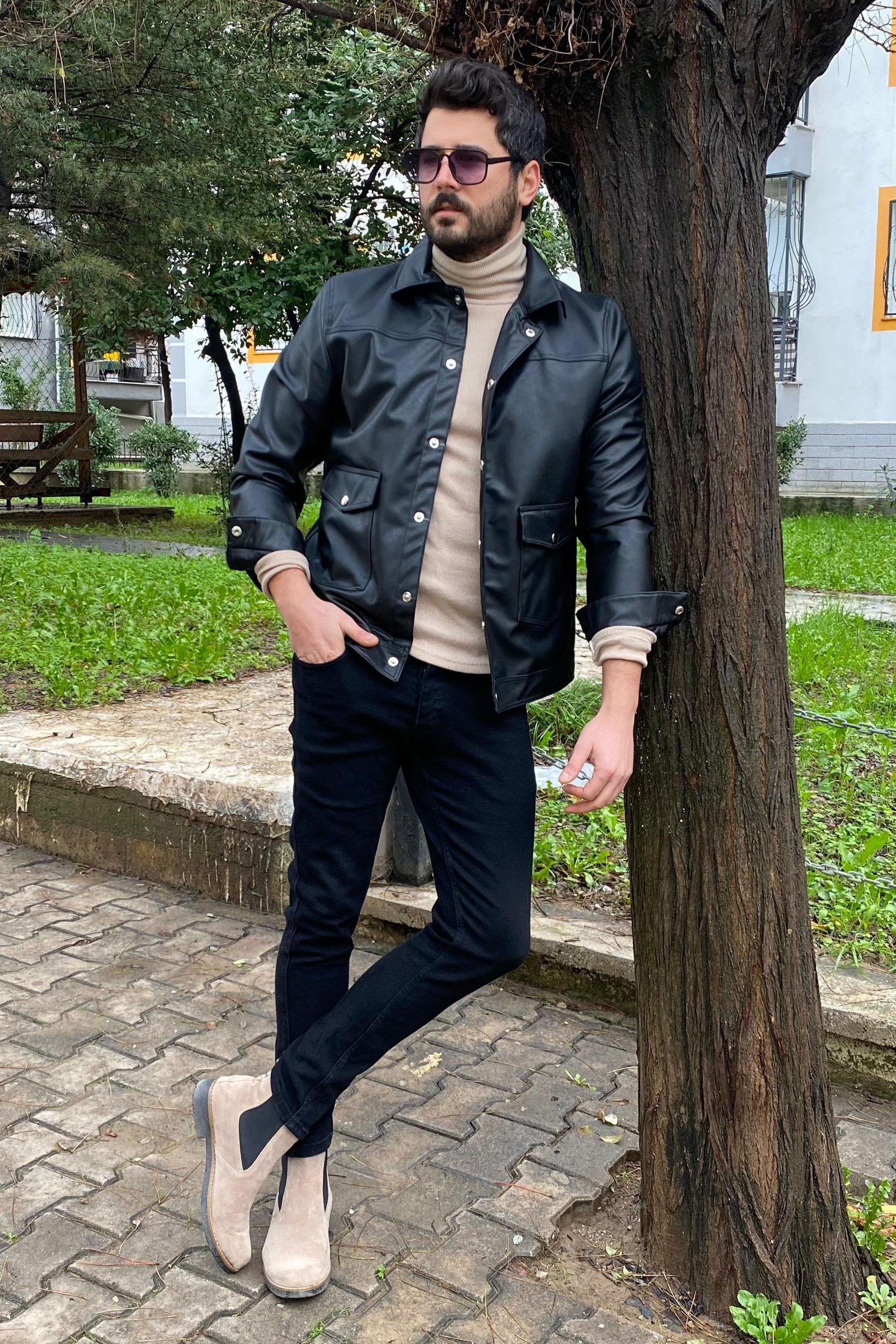 Deri Ceket Tişört Pantolon Ayakkabı Kombin