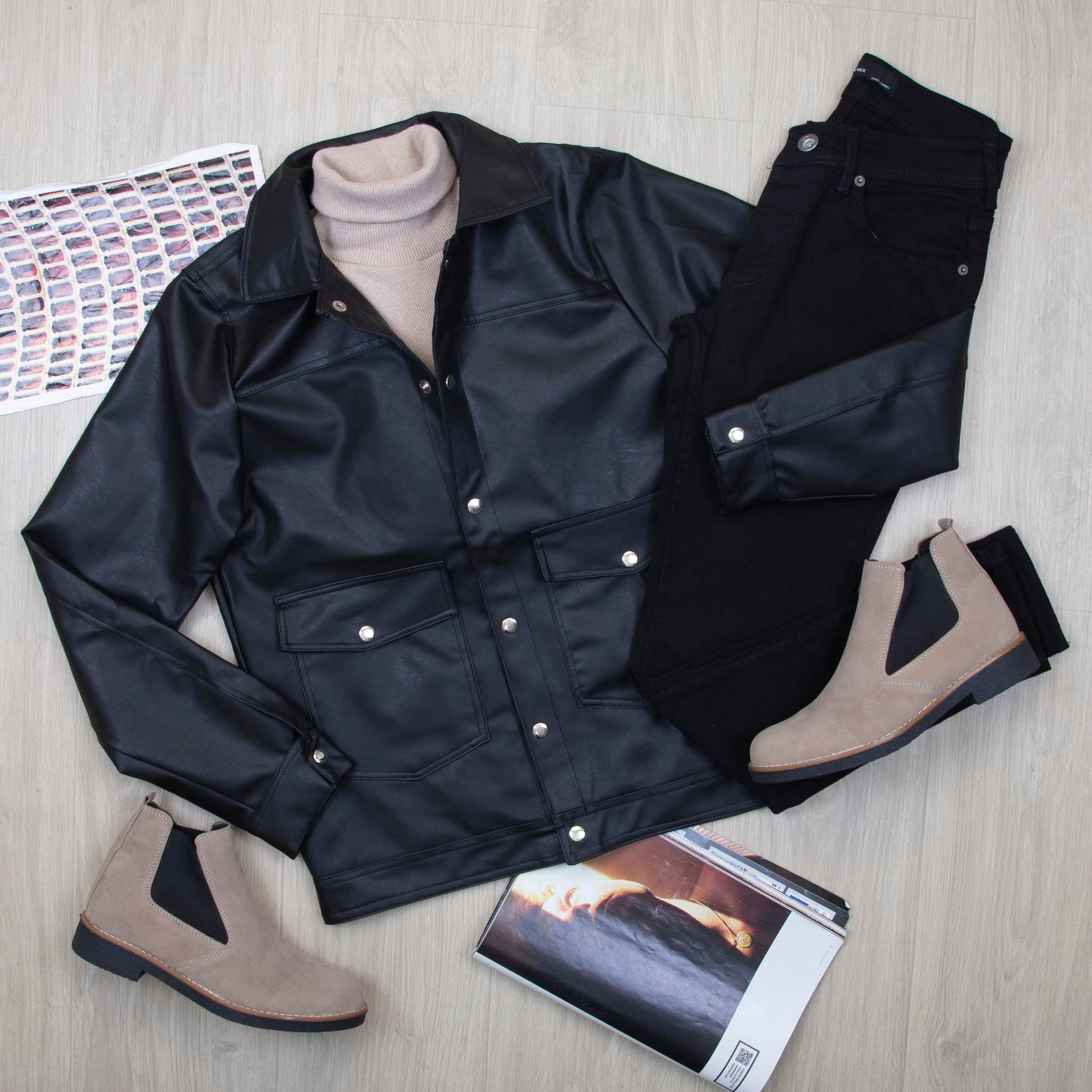 Deri Ceket Tişört Pantolon Ayakkabı Kombin