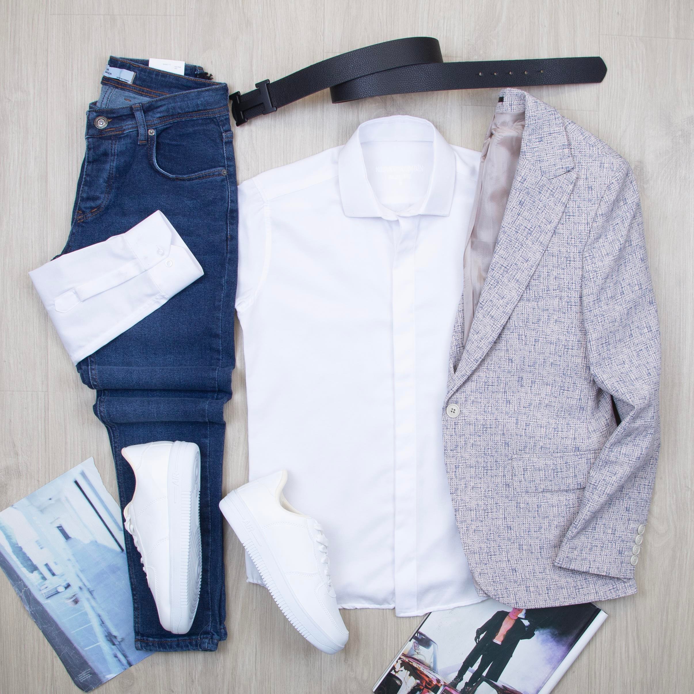 Desenli Blazer Ceket Gömlek Pantolon Ayakkabı Kombin