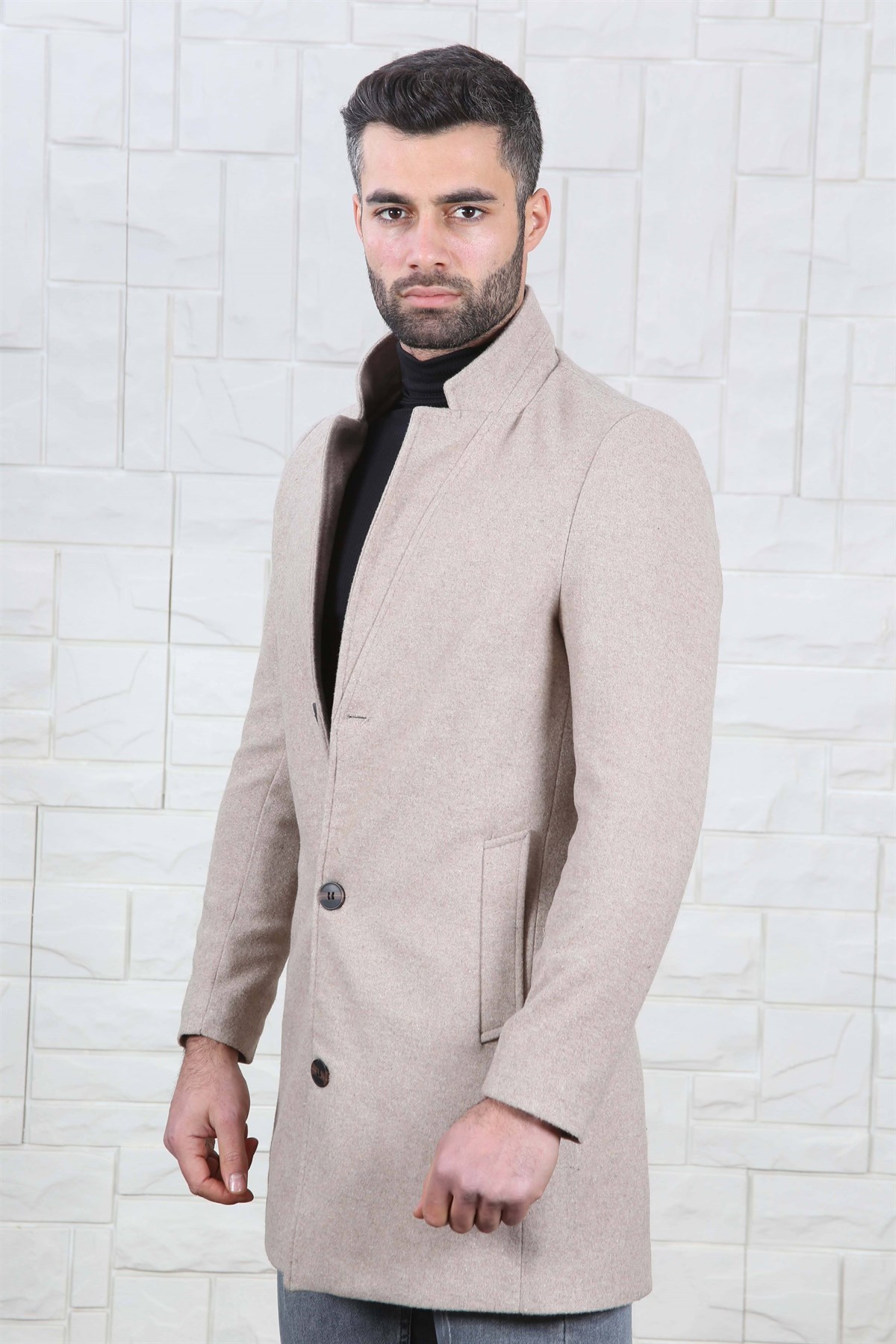 DİK YAKA KAŞE ERKEK KABAN BEJ