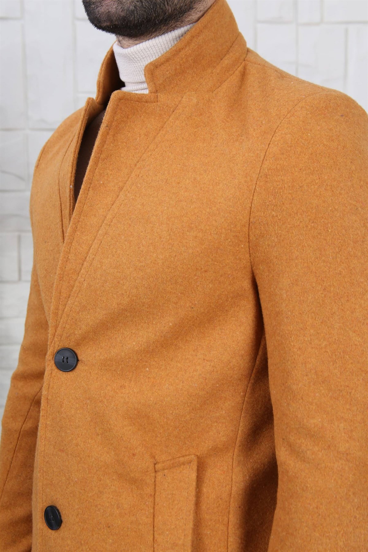 DİK YAKA KAŞE ERKEK KABAN CAMEL