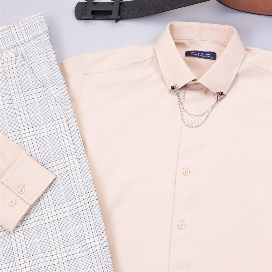 Ekose Bej Pantolon Gömlek Ayakkabı Kombin