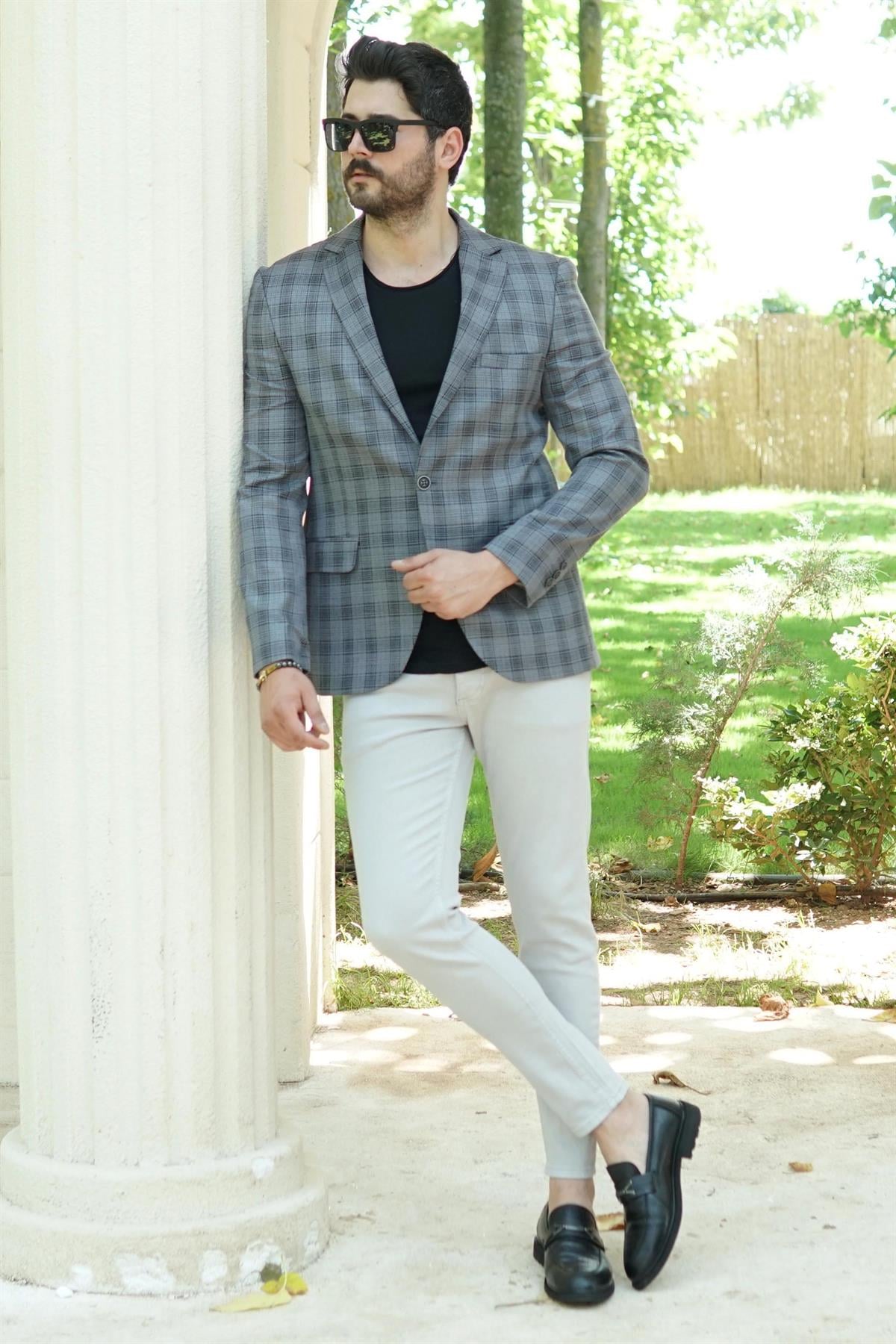 Ekose Blazer Ceket Kombini