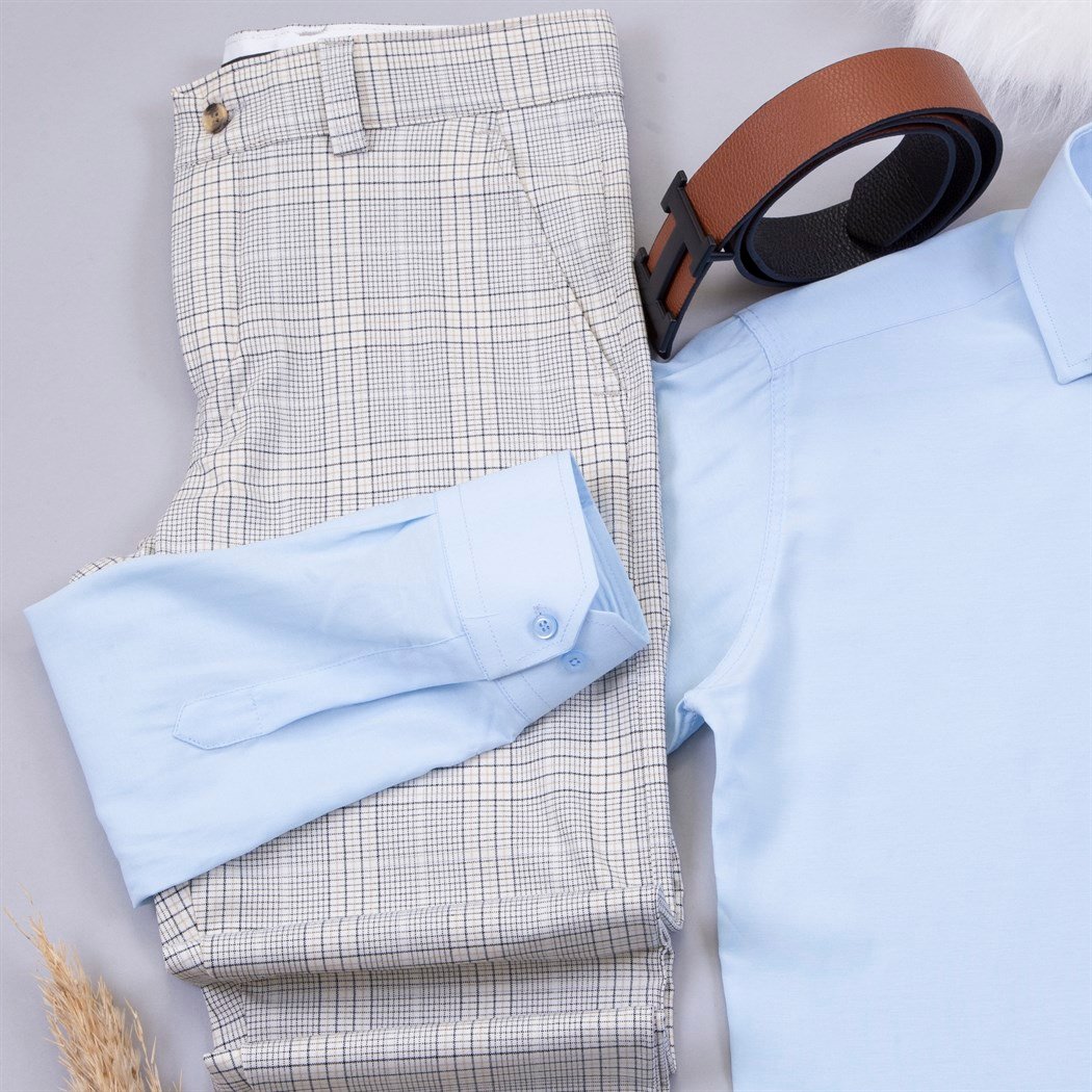 Ekose Kumaş Pantolon Gömlek Ayakkabı Kombin