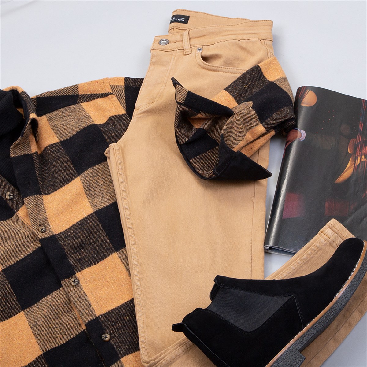 Ekose Oduncu Gömlek Boğazlı Kazak Pantolon Bot Kombin