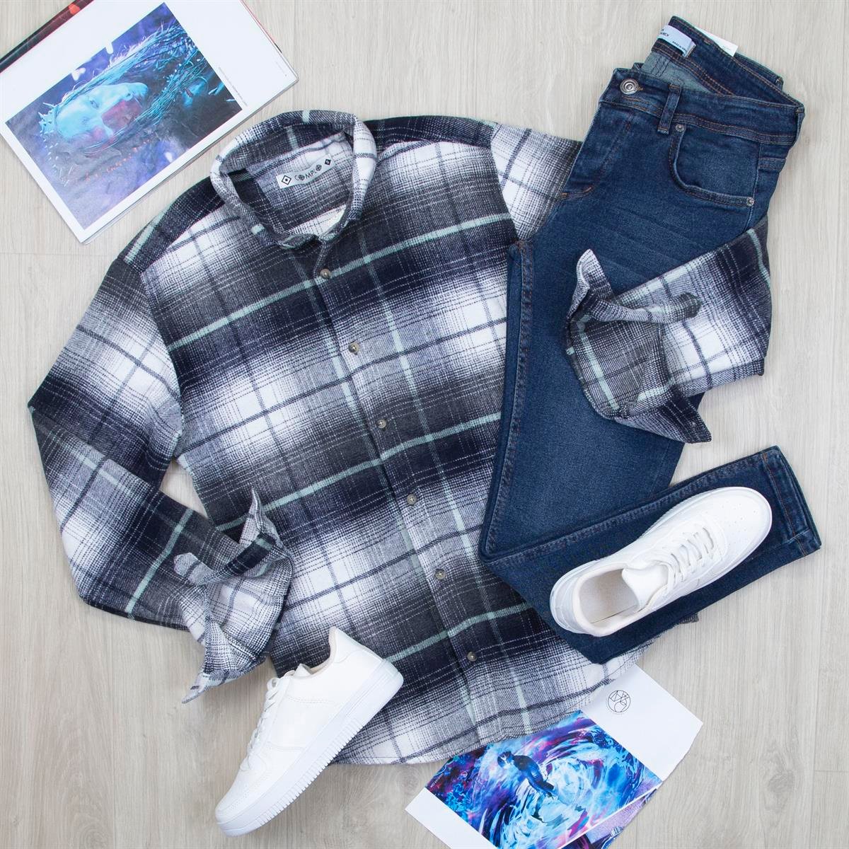 Ekose Oduncu Gömlek Pantolon Ayakkabı Kombin